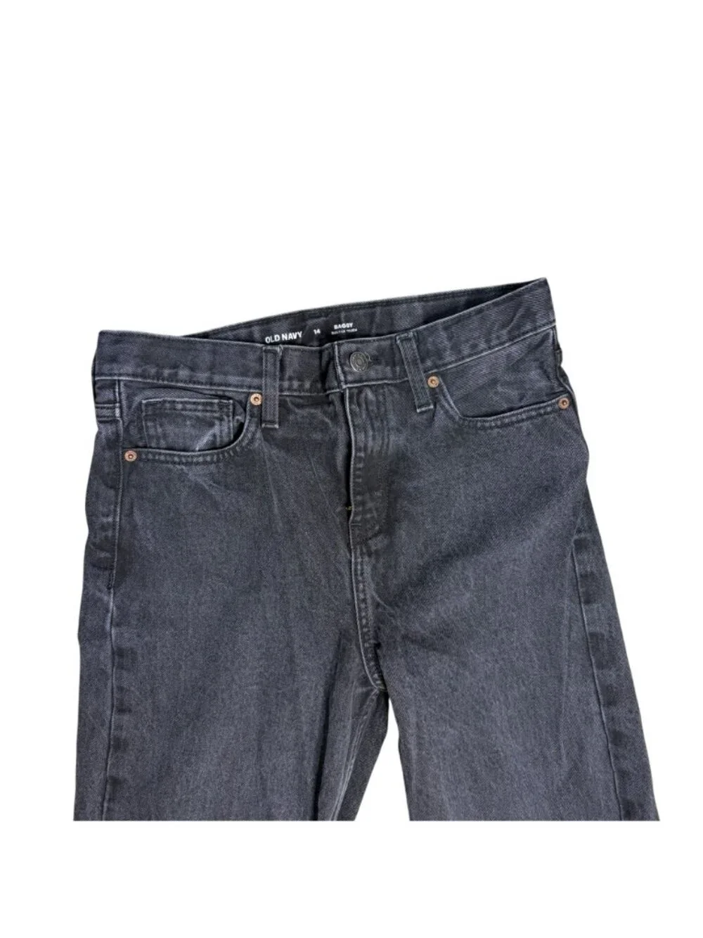 Old Navy Baggy Wide Leg Jeans Boys Size 14 Black Adjustable Waist